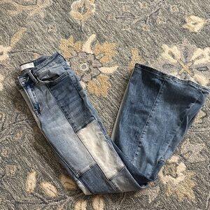 Women's Blue Patchwork Flare Jeans